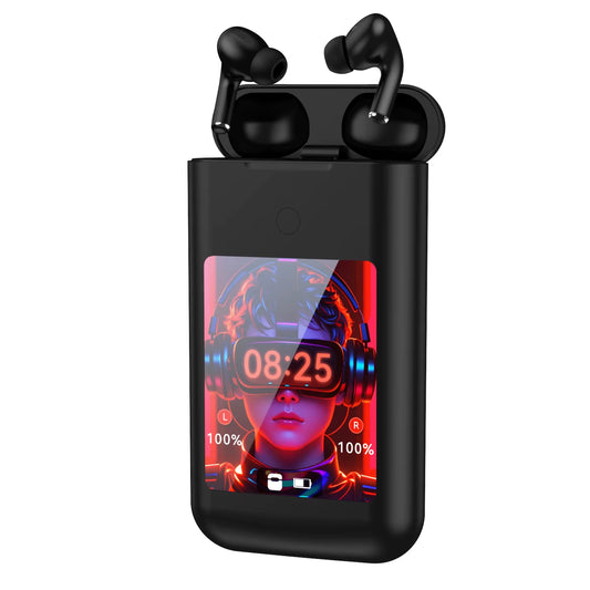Estuche Multifunción con Auriculares Bluetooth: Pantalla Táctil Interactiva, Juegos, Música y Carga de Emergencia